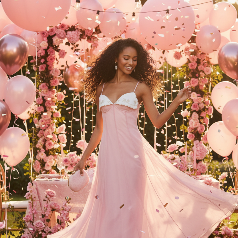 PINKLIZZIE | Lace-Trim Sweetheart High-Low Midi Dress