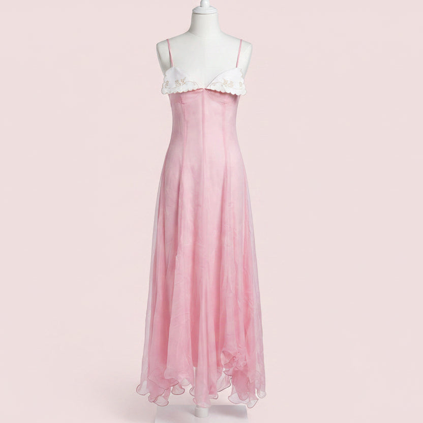 PINKLIZZIE | Lace-Trim Sweetheart High-Low Midi Dress