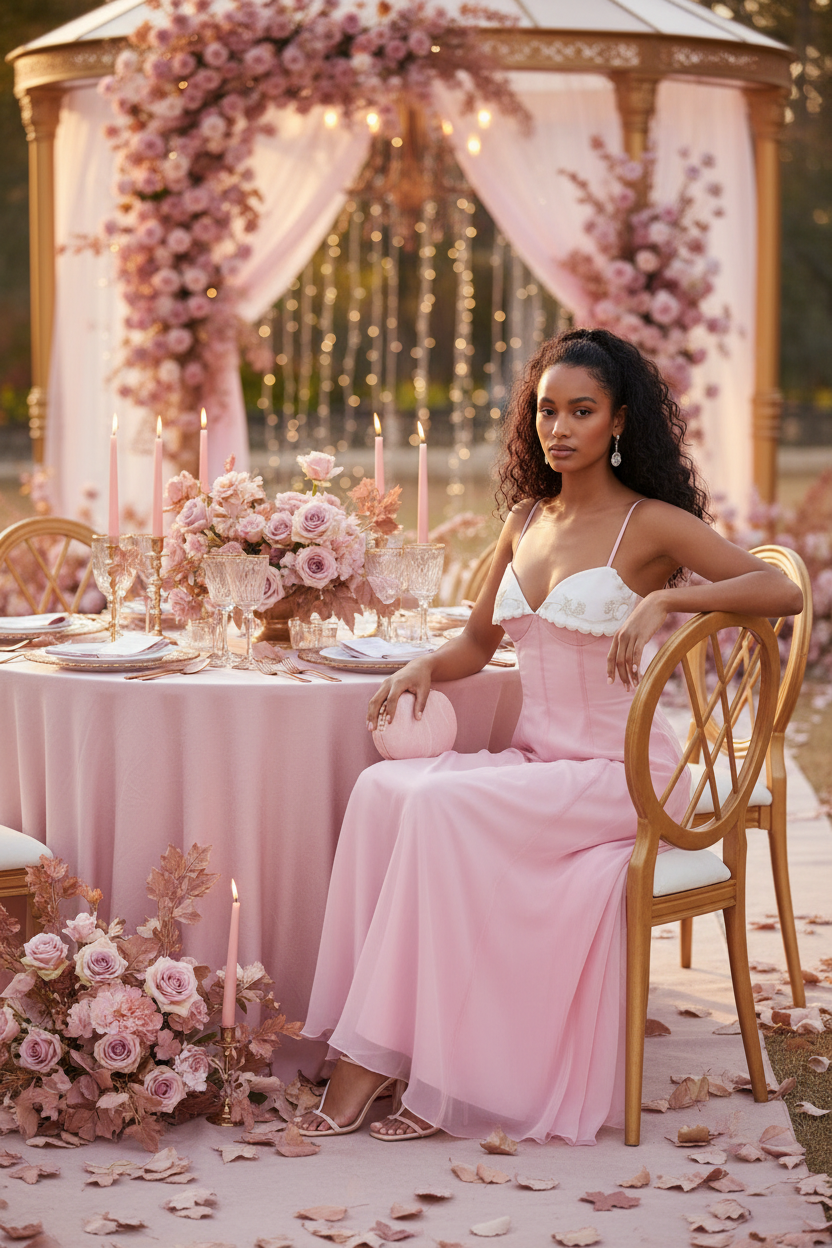 PINKLIZZIE | Lace-Trim Sweetheart High-Low Midi Dress