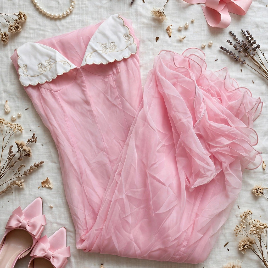 PINKLIZZIE | Lace-Trim Sweetheart High-Low Midi Dress