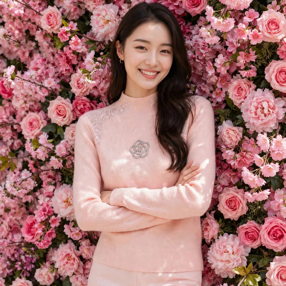 PINKLIZZIE | Crystal Bloom Turtleneck Jumper