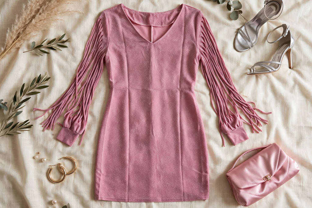 PINKLIZZIE | Sequin Fringe Long-Sleeve Bodycon Dress