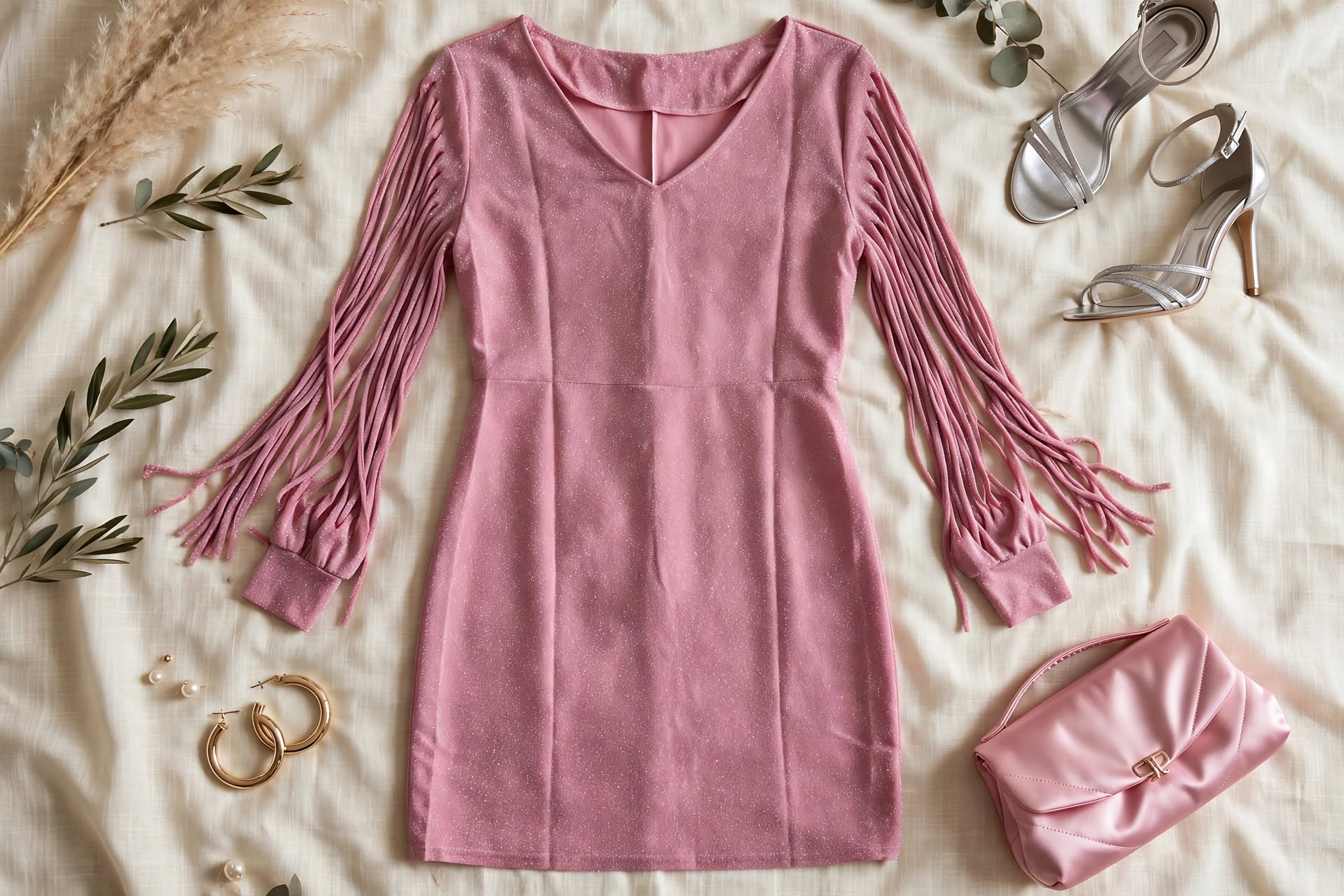 PINKLIZZIE | Sequin Fringe Long-Sleeve Bodycon Dress