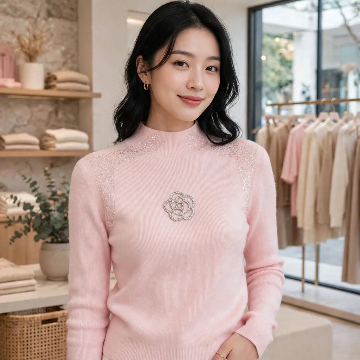 PINKLIZZIE | Crystal Bloom Turtleneck Jumper