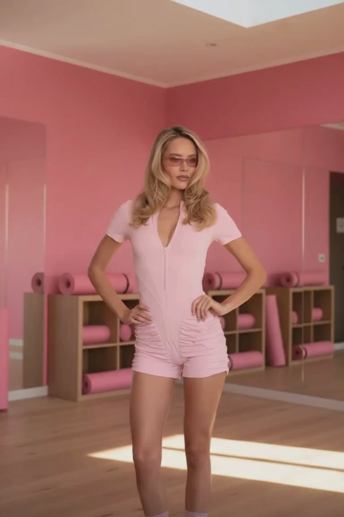 PINKLIZZIE | Pink Half-Zip Bodycon Jumpsuit