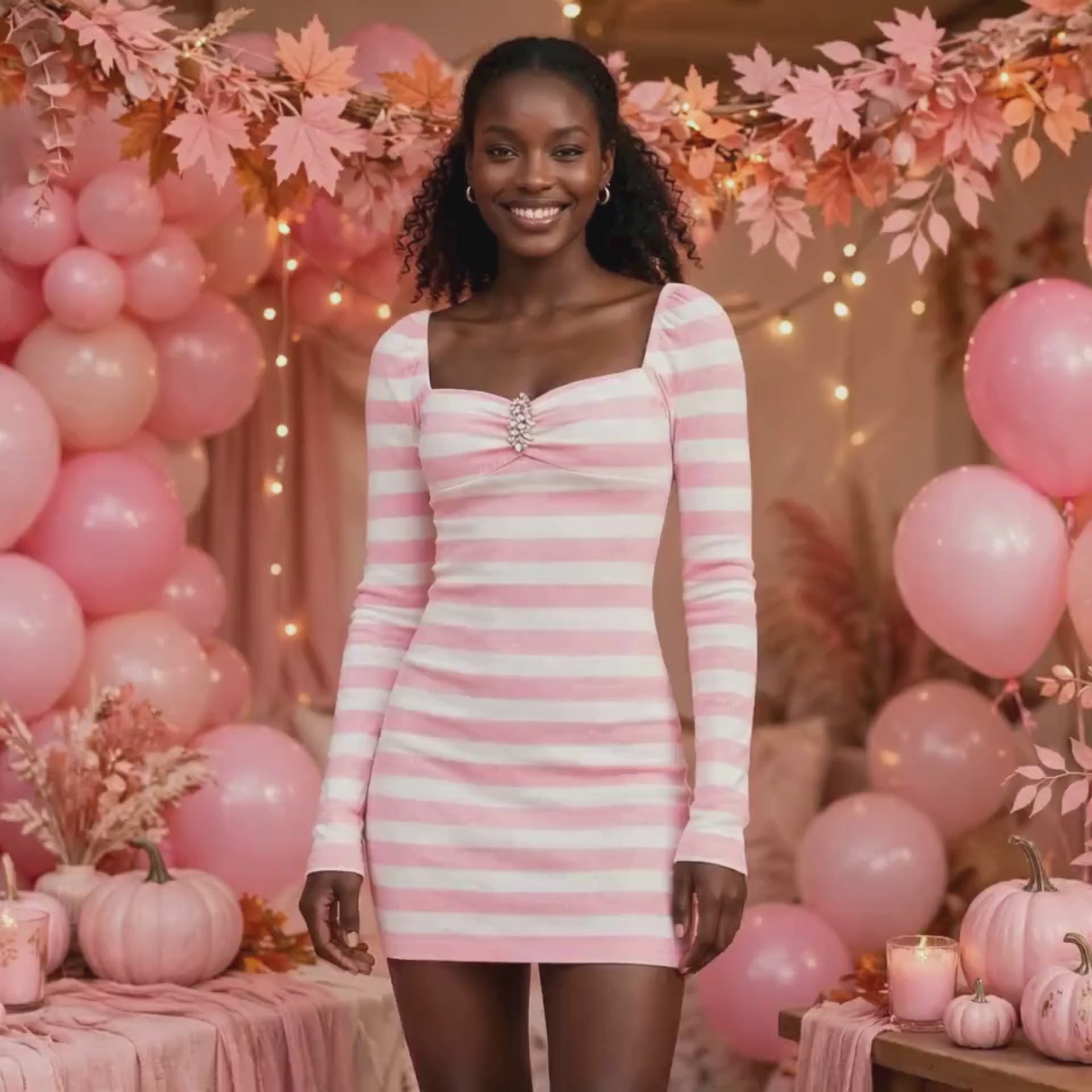 PINKLIZZIE | Striped Long-Sleeve Mini Dress