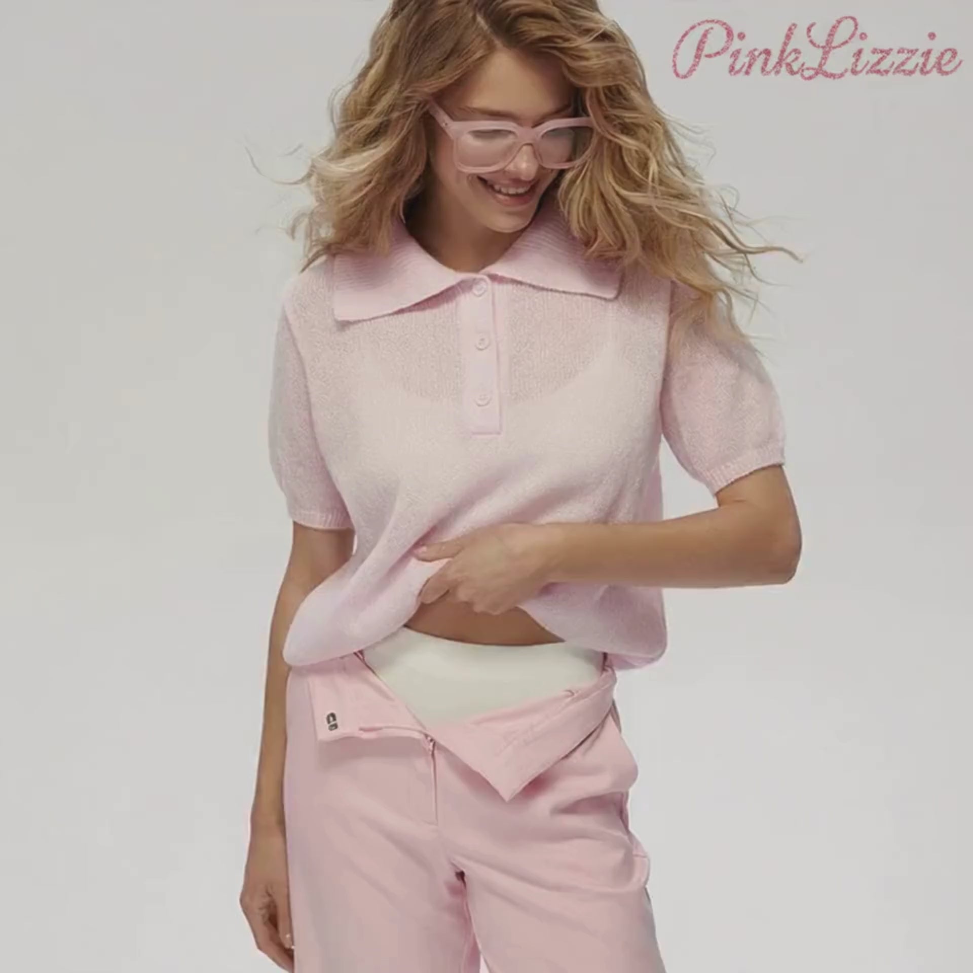 PINKLIZZIE | Pointelle Knit Polo Top
