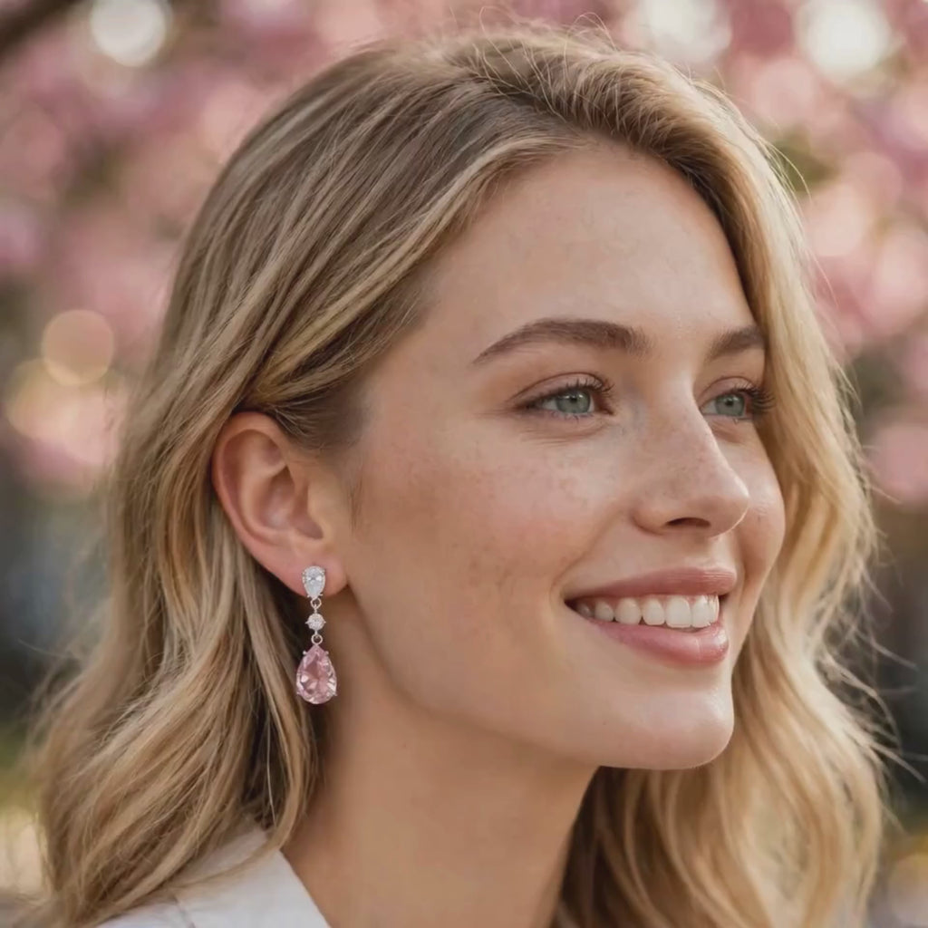 PINKLIZZIE | Pink Pear Crystal Drop Earrings