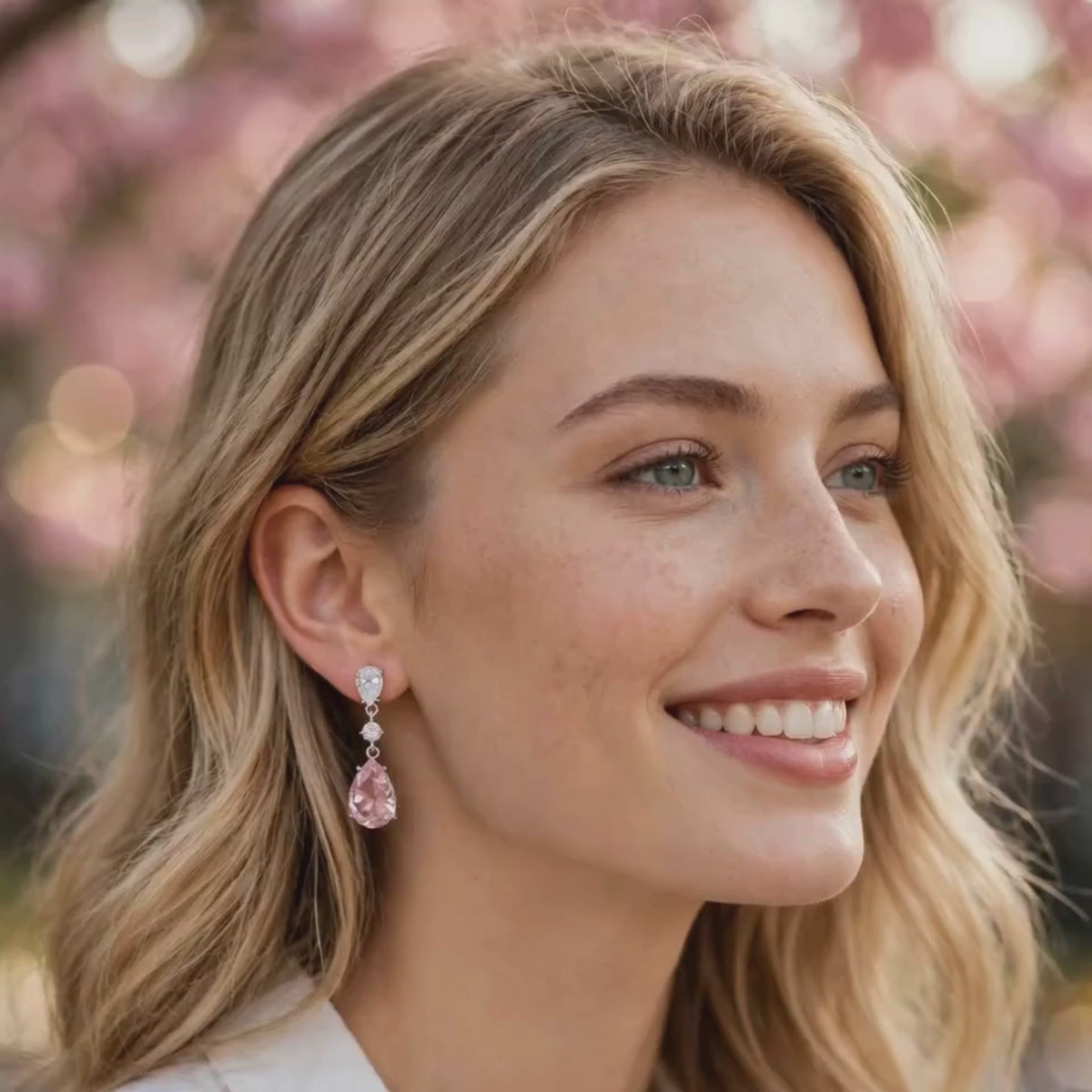 PINKLIZZIE | Pink Pear Crystal Drop Earrings
