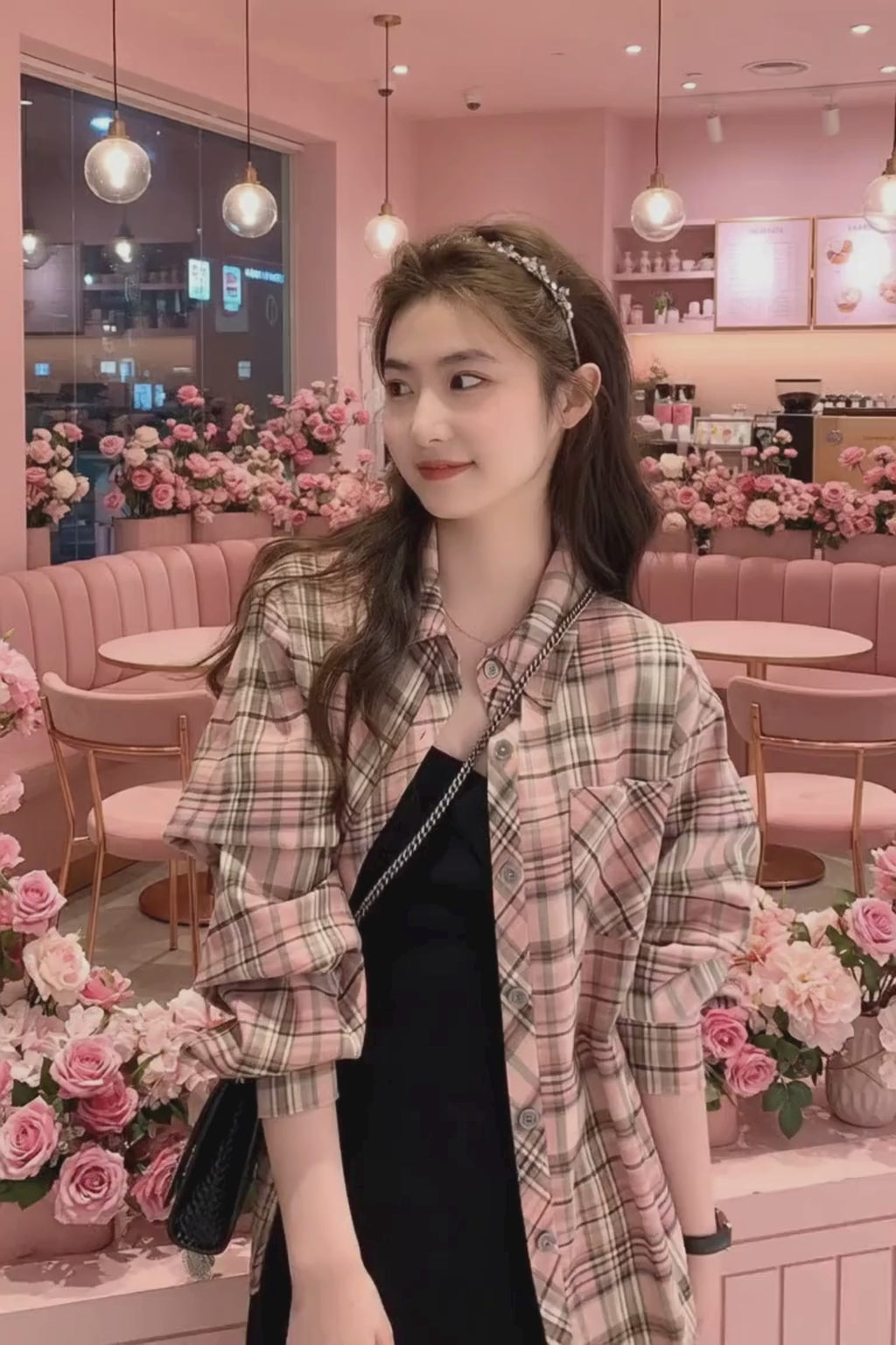 PINKLIZZIE | Pink Plaid Oversized Shirt Jacket
