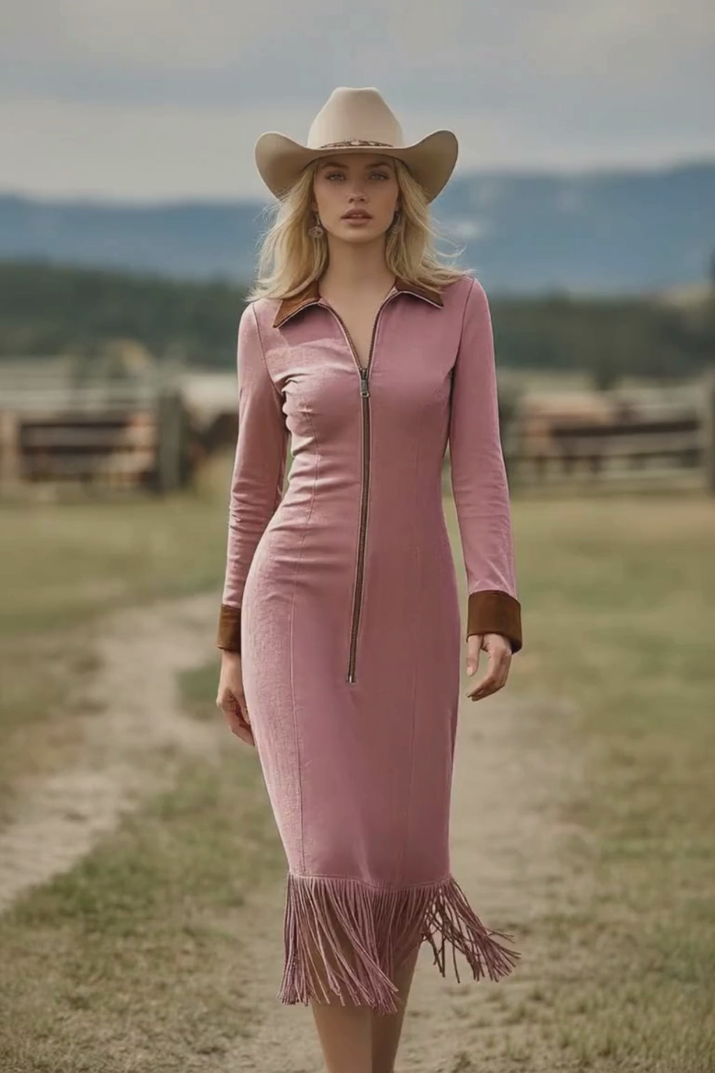 PINKLIZZIE | Western Cowboy Suede Tassel Slim Dress