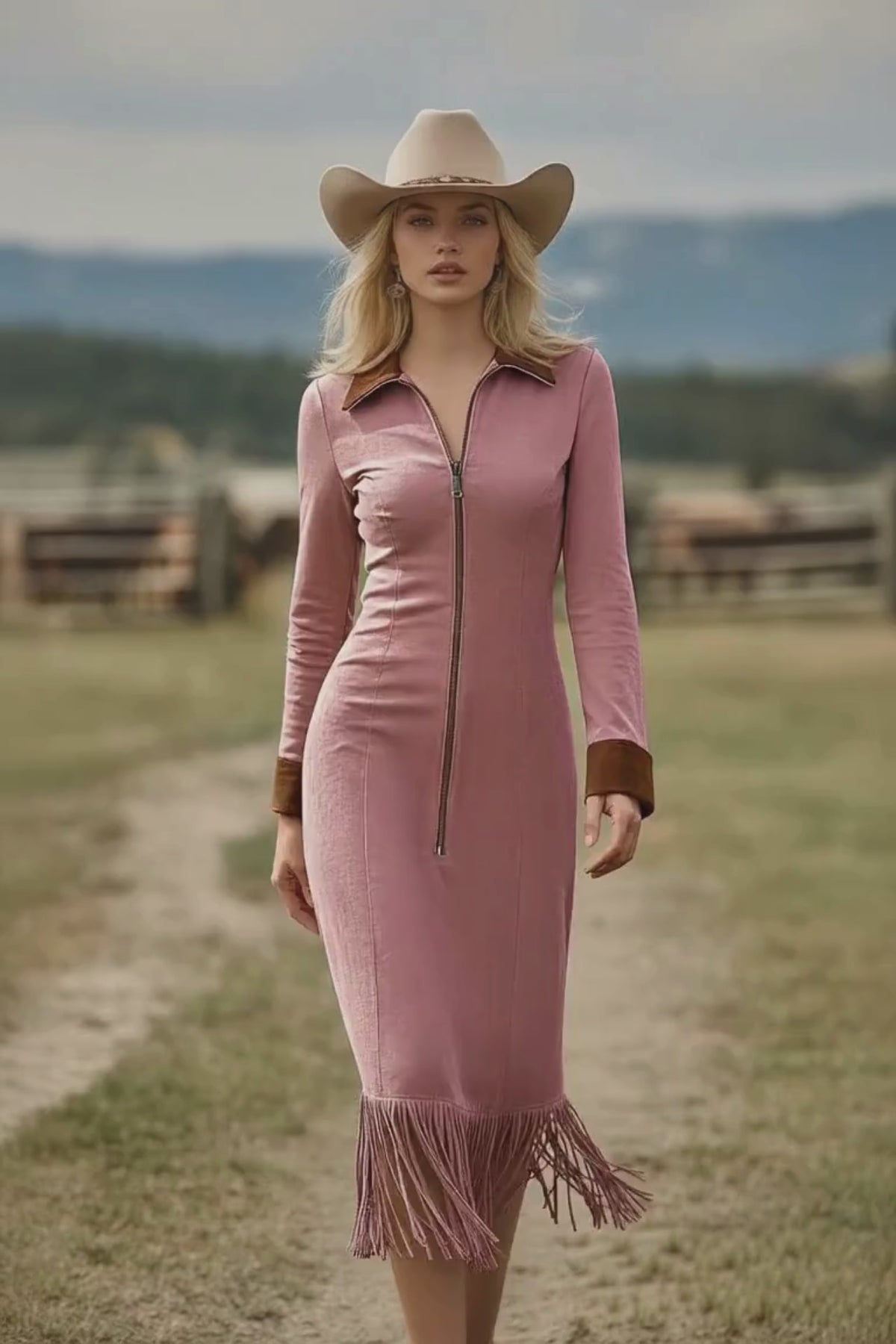 PINKLIZZIE | Western Cowboy Suede Tassel Slim Dress
