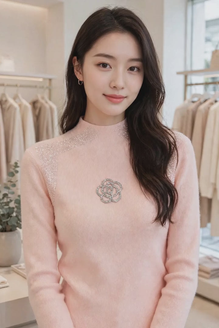 PINKLIZZIE | Crystal Bloom Turtleneck Jumper