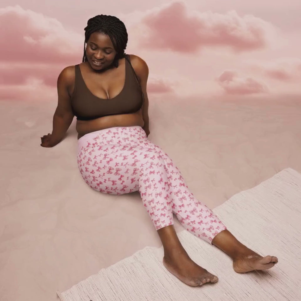 Pink Bows & Ribbons Yoga Capri Leggings| Cute Activewear by PinkLizzie