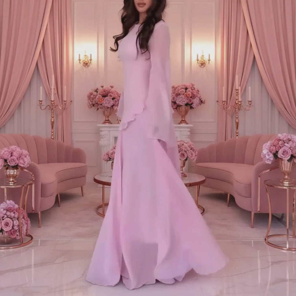 PINKLIZZIE | Ruffle-Sleeve Pleated Midi Dress
