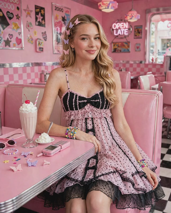 PINKLIZZIE | Lace Dot Floral Mini Dress