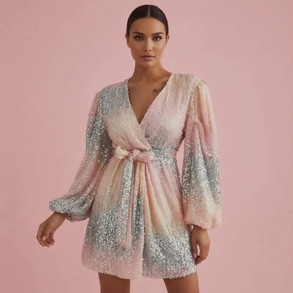 PINKLIZZIE | Sequin V-Neck Lace Dress - Temporarily Out of Stock
