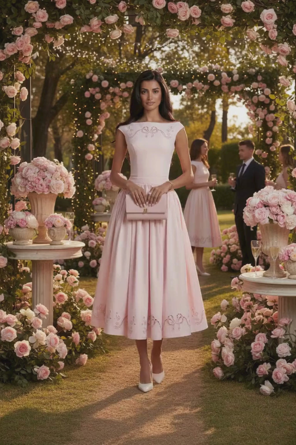 PINKLIZZIE | Elegant Pleated Midi Dress