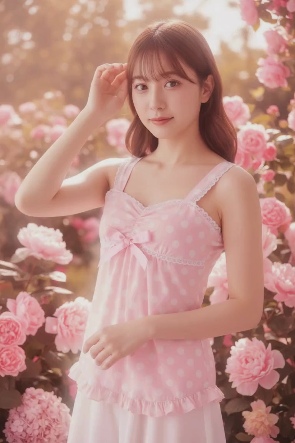 PINKLIZZIE | Polka-Dot Bow-Lace Crop Top