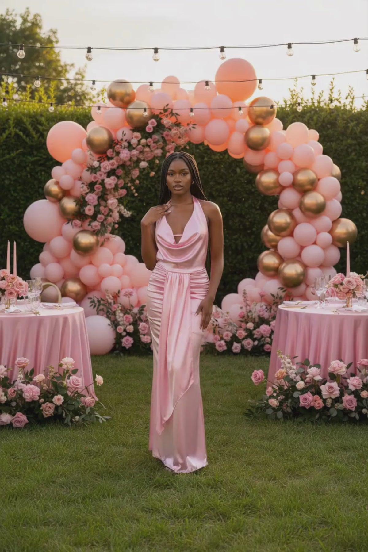 PINKLIZZIE | Halterneck Backless Lace-Up Maxi Dress