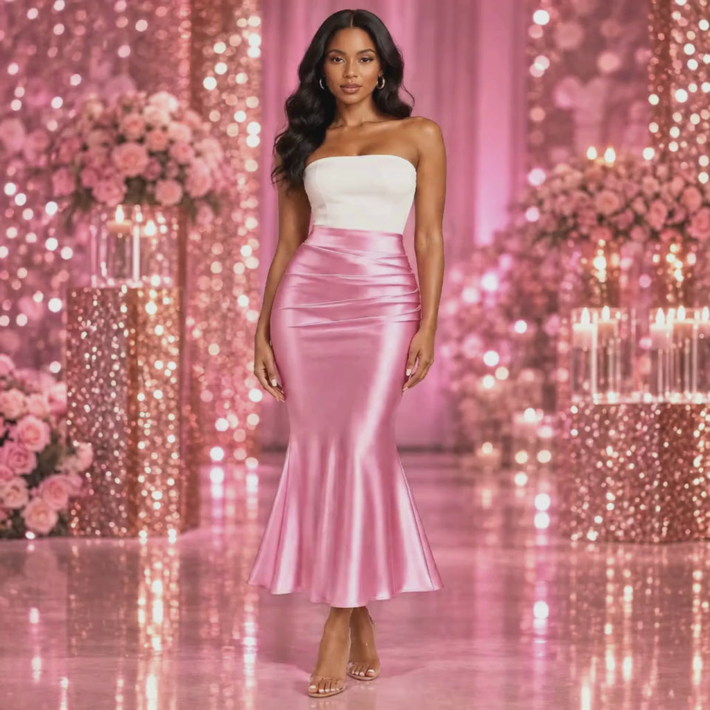 PINKLIZZIE | Pleated Fishtail Midi Skirt