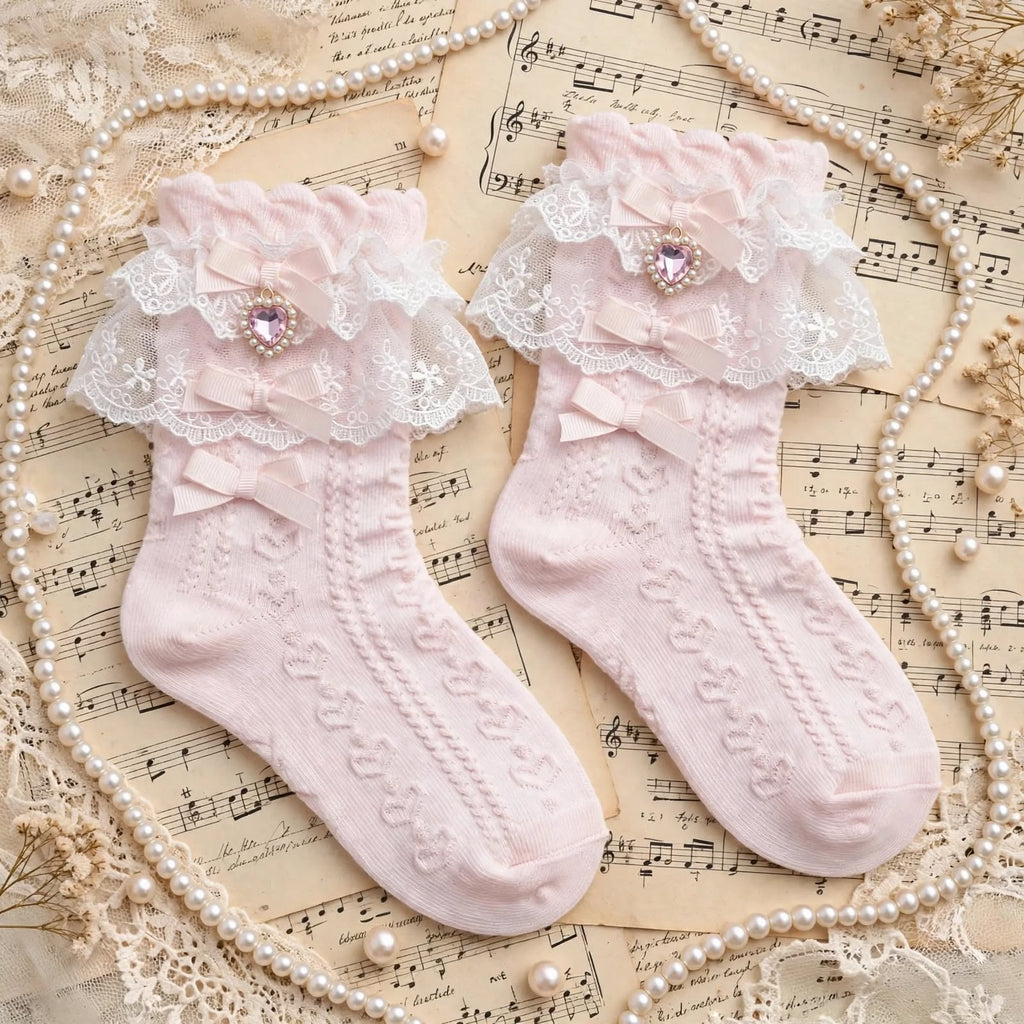 PINKLIZZIE | Handmade Layered Lace Bow Ankle Socks
