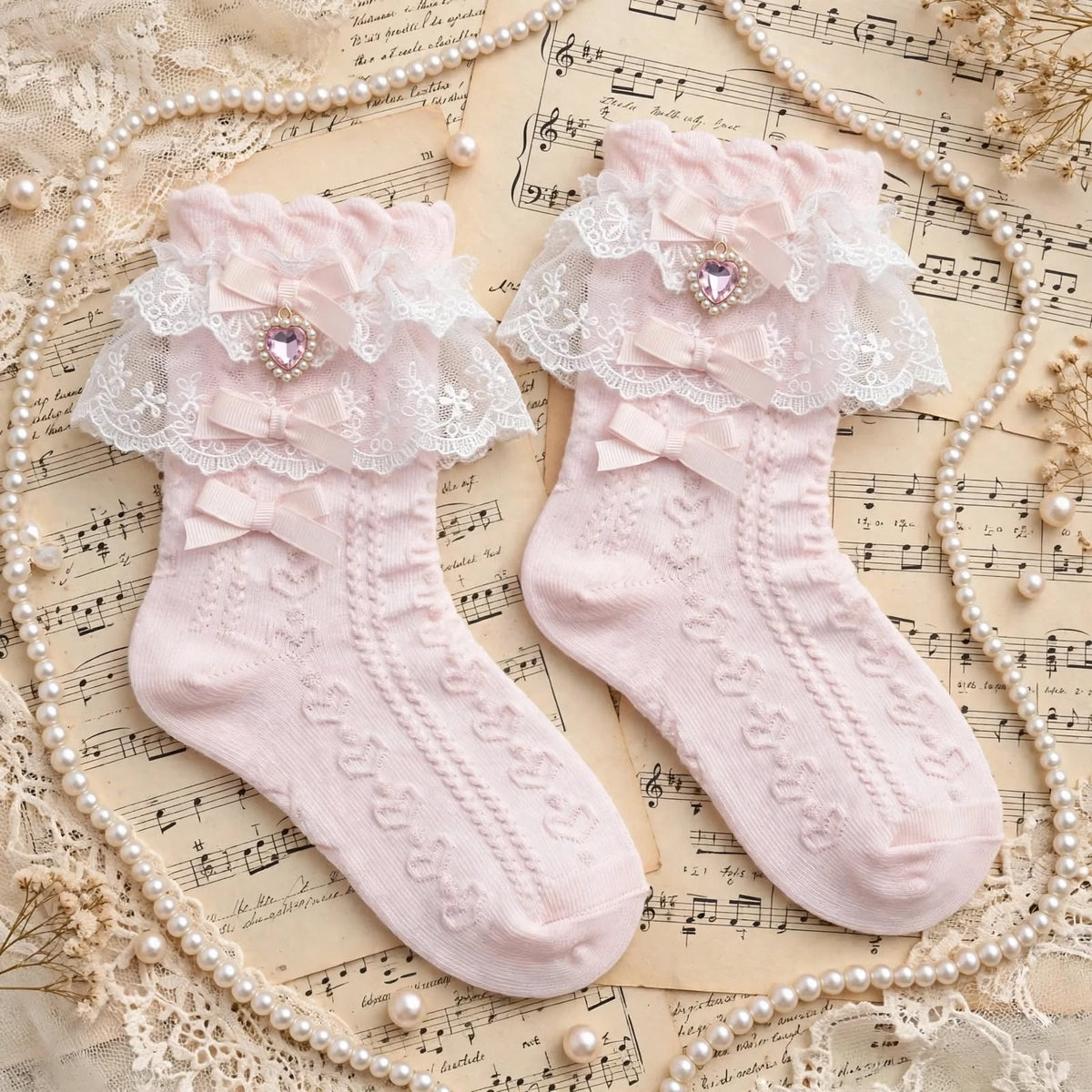 PINKLIZZIE | Handmade Layered Lace Bow Ankle Socks