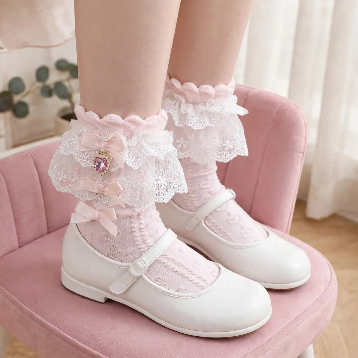 PINKLIZZIE | Handmade Layered Lace Bow Ankle Socks