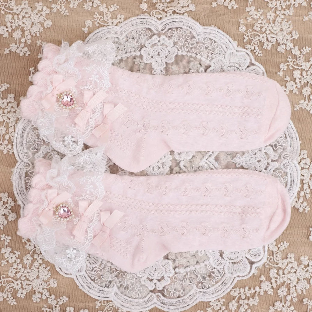 PINKLIZZIE | Handmade Layered Lace Bow Ankle Socks
