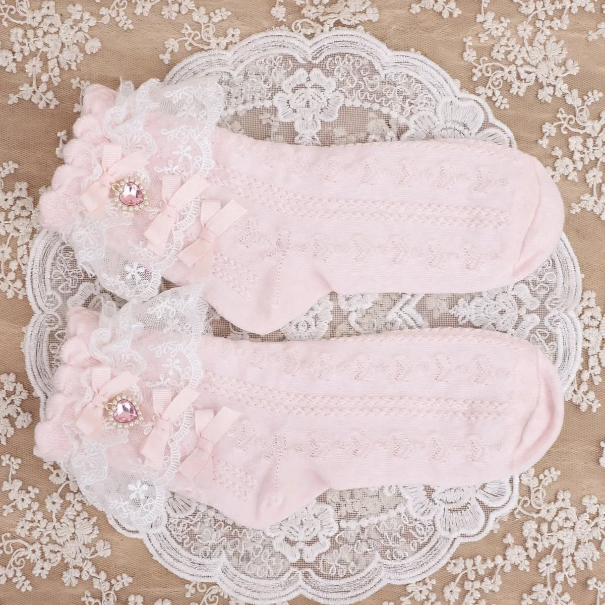 PINKLIZZIE | Handmade Layered Lace Bow Ankle Socks