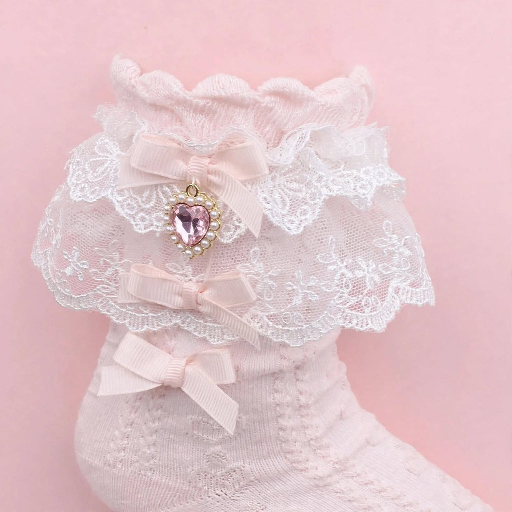 PINKLIZZIE | Handmade Layered Lace Bow Ankle Socks