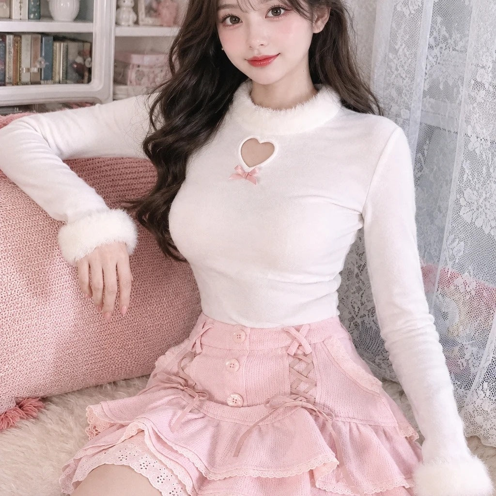 PINKLIZZIE | Lace Trim High-Waist Mini Skirt