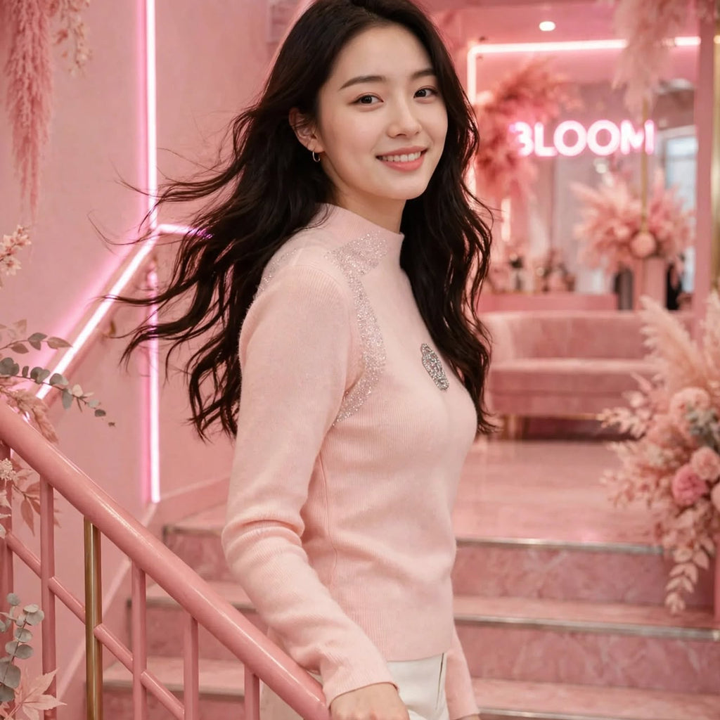 PINKLIZZIE | Crystal Bloom Turtleneck Jumper