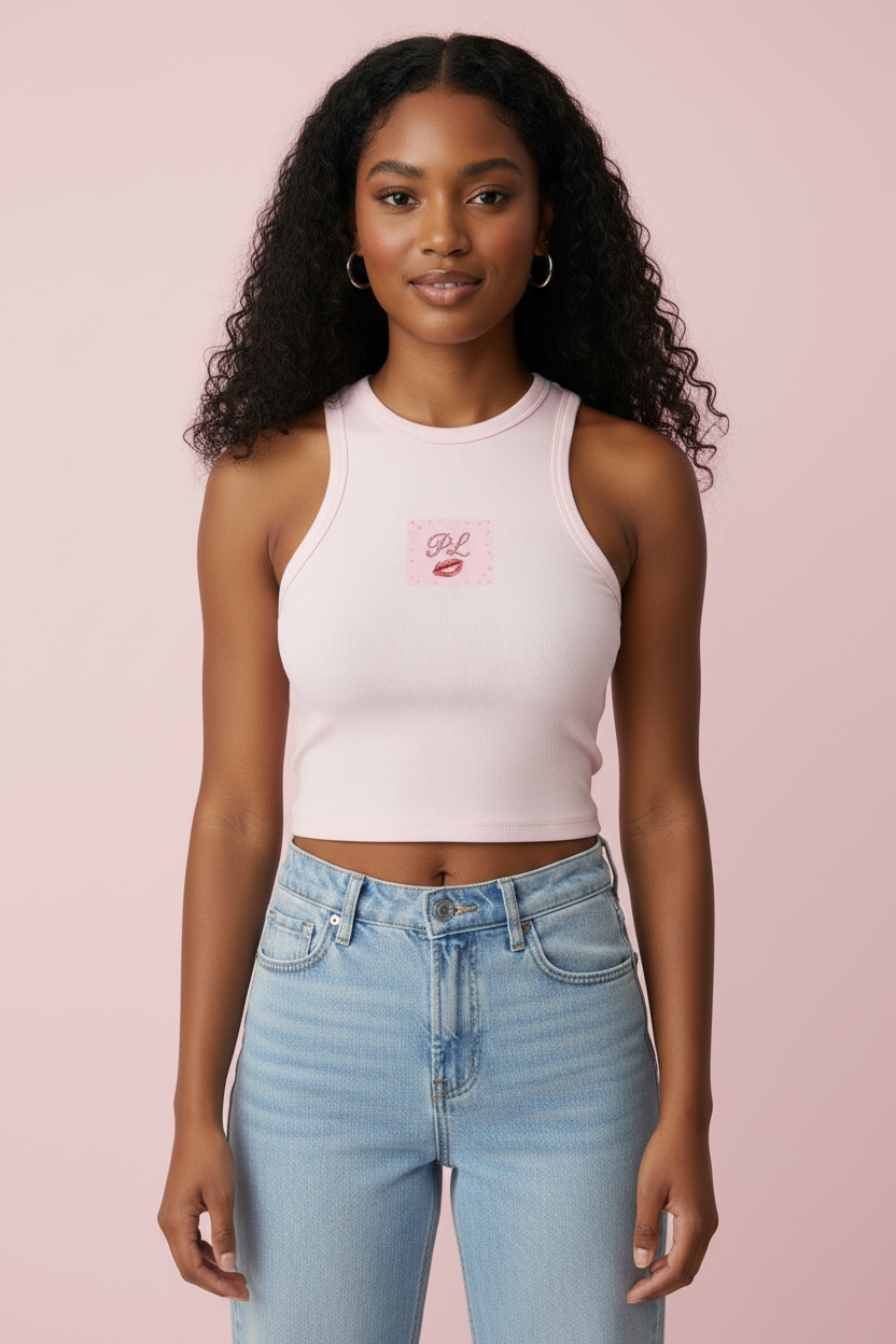 Women's micro rib racer tank top
